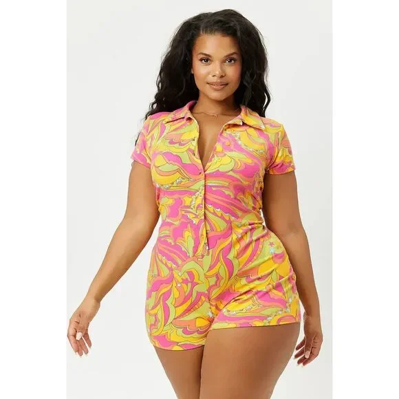 RARE NWOT FRANKIES BIKINI ROSE TERRY ROMPER in PEACE TERRY - 1970s PRINT​ - Picture 5 of 9